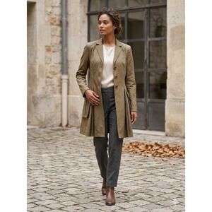 Women Kaki Coat Size Small Long Sleeve 55% Cotton 42%rayon 3% Metal 100% Cotton